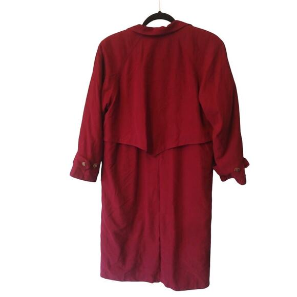 VINTAGE Fleet Street Womens 4P LONG COAT TRENCHCOAT Lined RED OVERSIZED 90s - Picture 4 of 11